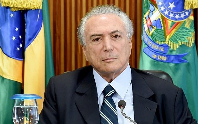 Brazilian acting President Michel Temer is seen during the first ministers meeting at the Planalto Palace in Brasilia, on May 13, 2016.  (EVARISTO SA / AFP)