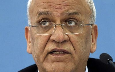 Palestinian chief negotiator Saeb Erekat speakes during a press conference in the West Bank city of Ramallah on May 04, 2016 (AFP PHOTO / ABBAS MOMANI)