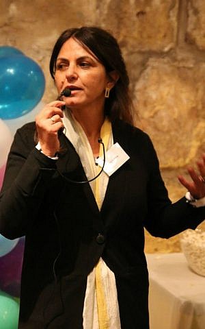 Tower of David Museum director Eilat Lieber addresses visitors at Purim program for families with children with special needs, March 2016. (Ricky Rachman)