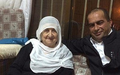 Said Awidat, left, mother of purported Israeli spy Bargas Awidat, who was released from a Syrian prison Monday, May 2, 2016 after serving 12 years for alleged espionage. (Facebook screen capture/Ayoub Kara)
