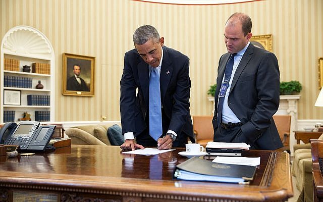 Deputy National Security Adviser Ben Rhodes, right, with Barack Obama in the Oval Office on September 10, 2014. (White House/Pete Souza)