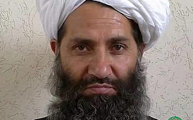 In this undated and unknown location photo, the new leader of Taliban fighters, Mullah Haibatullah Akhundzada poses for a portrait. (Afghan Islamic Press via AP)