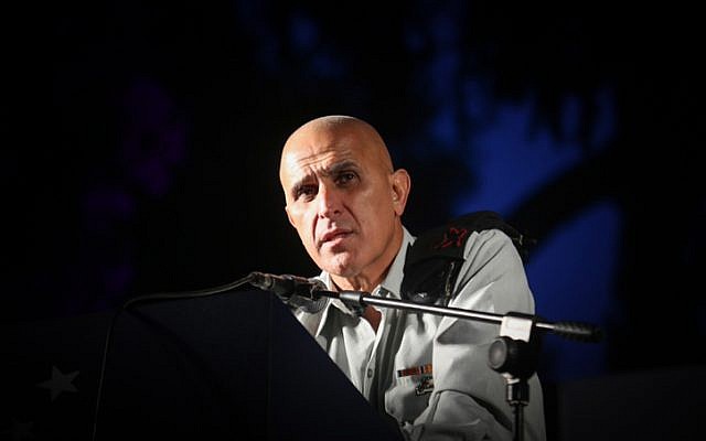 Maj. Gen. Sami Turgeman speaks at an event for Israeli reserve soldiers at the Interdisciplinary Center in Herzliya on May 8, 2016. (Flash90)