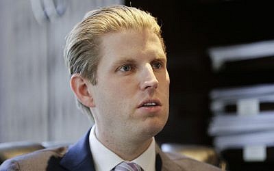 In this photo taken May 12, 2016, Eric Trump, son of Republican presidential candidate Donald Trump, responds to questions during an interview in New York. (AP Photo/Frank Franklin II) 