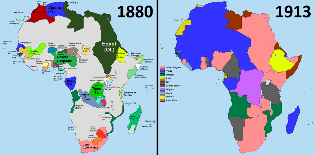 Scramble for Africa: A comparison of Africa in the years 1880 and 1913. (davidjl123 / Somebody500 / Wikipedia)