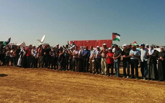 Israeli Arabs, among them Joint List party members, attend a protest in Rahat in the Negev calling for the right of return for Palestinians on May 12, 2016 -- Israel's 68th Independence Day. (Dov Lieber/Times of Israel)