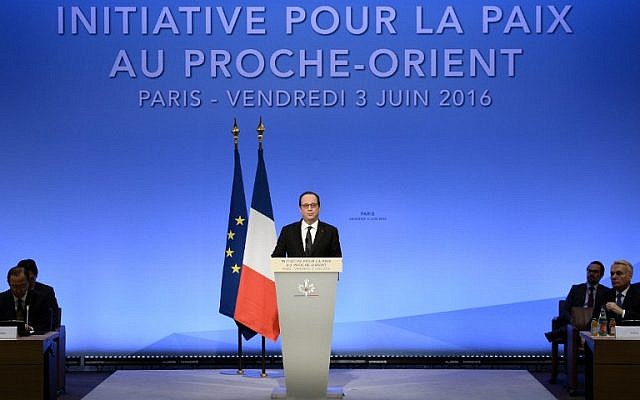 French President Francois Hollande speaks during an interministerial meeting in a bid to revive the Israeli-Palestinian peace process, in Paris, France, on June 3, 2016. (AFP/Stephane de Sakutin, Pool)