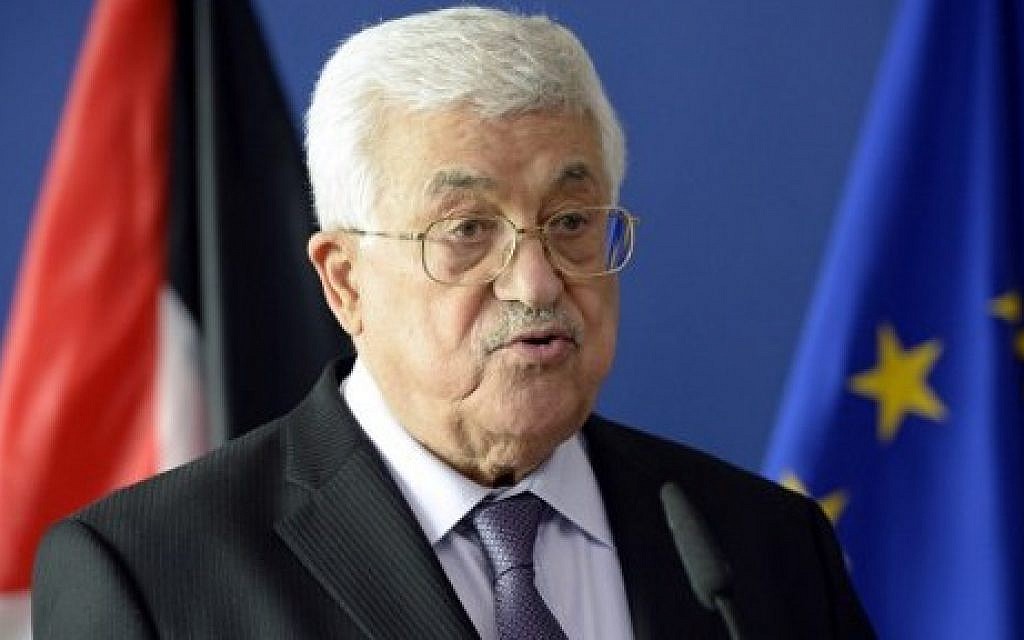President of the Palestinian National Authority Mahmoud Abbas addresses the media at the European Union Commission headquarters in Brussels on June 22, 2016. (AFP PHOTO / THIERRY CHARLIER)