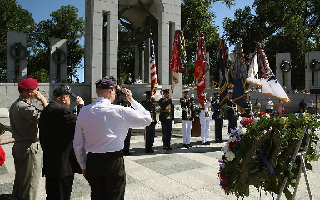 Illustrative: Veterans attend a D-Day anniversary wreath-laying ceremony at the National World War II Memorial in Washington, DC, June 6, 2016. (Mark Wilson/Getty Images/AFP)