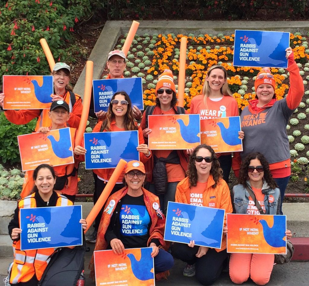 A group of supporters/members of Rabbis Against Gun Violence at the June 3, 2016 ‪#‎WearOrange‬ SF Golden Gate Bridge March. (courtesy Rabbis Against Gun Violence) 