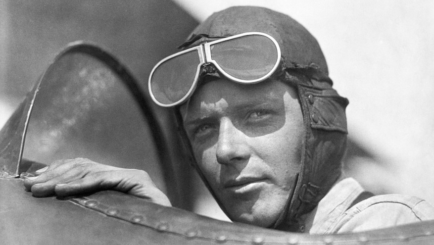 Charles Lindbergh, wearing helmet with goggles up, in an open cockpit of an airplane at Lambert Field, St Louis, Missouri, 1923. (Photo by Underwood Archives/Getty Images)