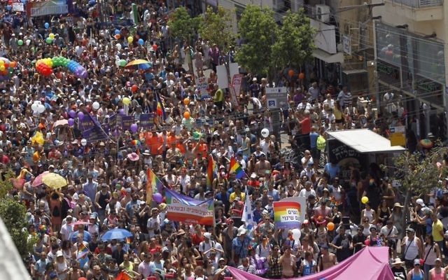 Tens of thousands participate at the annual Gay Pride Parade in Tel Aviv, on June 3, 2016. (Miriam Alster/Flash90)