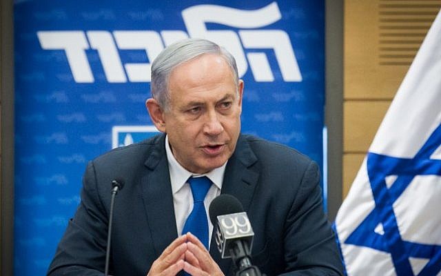 Prime Minister Benjamin Netanyahu at a Likud party  meeting at the Knesset, on June 20, 2016. (Miriam Alster/Flash90)