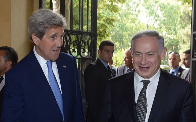 Prime Minister Benjamin Netanyahu meets with US Secretary of State John Kerry in Rome, Italy, June 27, 2016. (Amos Ben Gershom/GPO)