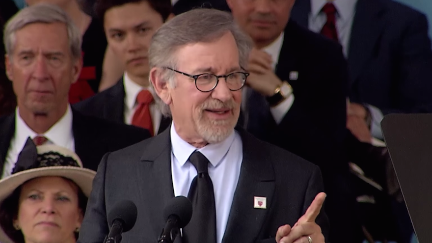 Steven Spielberg speaking at the Harvard University commencement ceremony, May 26, 2016. (screenshot: YouTube)