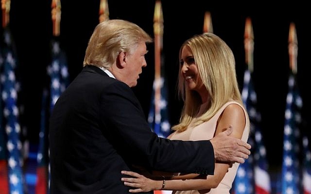 Republican presidential candidate Donald Trump walks on stage after his daughter, Ivanka Trump, introduced him during the evening session on the fourth day of the Republican National Convention on July 21, 2016 at the Quicken Loans Arena in Cleveland, Ohio. (Joe Raedle/Getty Images/AFP)