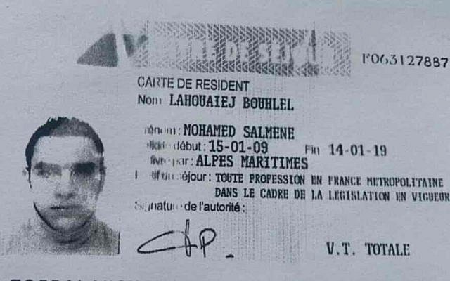 An ID card in the name of terror suspect Mohamed Lahouaiej-Bouhlel, alleged to have killed more than 80 people in Nice on July 14, 2016 (French police)