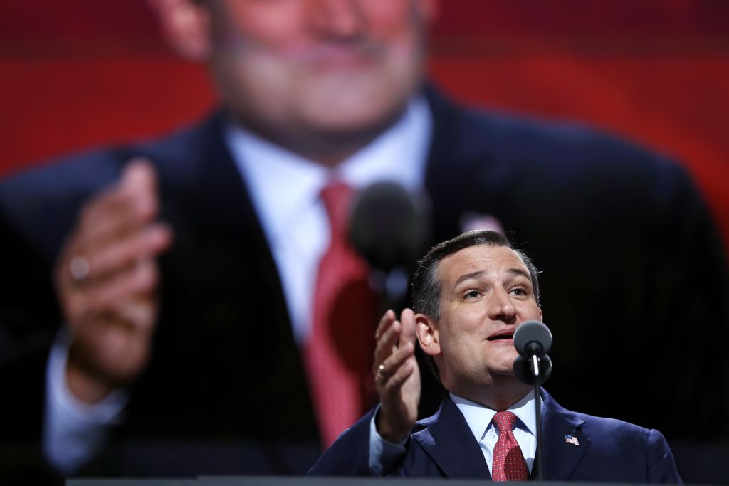 Sen. Ted Cruz, R-Tex., addresses the delegates during the third day session of the Republican National Convention in Cleveland, Wednesday, July 20, 2016. (AP Photo/Carolyn Kaster)