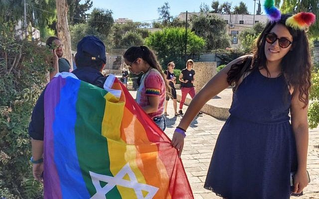 A participant at the Jerusalem Gay Pride Parade, July 21, 2016. (Sarah Tuttle-Singer)