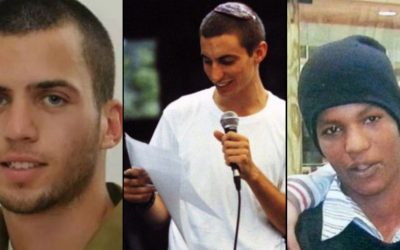 Left to right: Oron Shaul, Hadar Goldin and Avraham Mengistu. (Flash90/The Times of Israel)