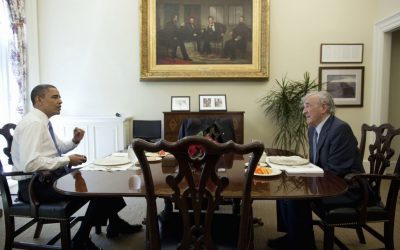 President Barack Obama lunches with Elie Wiesel in the Oval Office’s private dining room, May 4, 2010 (Official White House Photo by Pete Souza) 