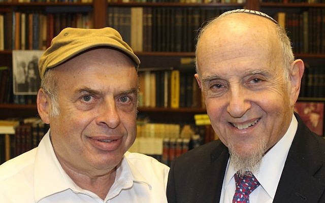 After Israel’s Chief Rabbinate rejected a conversion performed by prominent modern Orthodox Rabbi Haskel Lookstein (right), Jewish Agency for Israel Chairman Natan Sharansky (left) protested on his behalf. (Ben Sales/JTA)