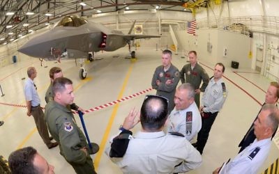 IDF Chief of Staff Gadi Eisenkot (center, facing left) visits the Utah factory where Israel Air Force's F-35 fighter jet squadron are under construction on August 3, 2016. (IDF Spokesperson/Facebook)