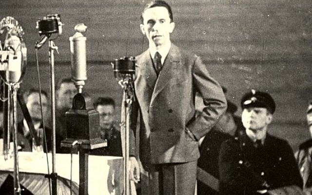 Undated photo of Joseph Goebbels, Nazi Minister of propaganda, delivering a speech. (Bengt von zur Muehlen/Yad Vashem Photo Archive)