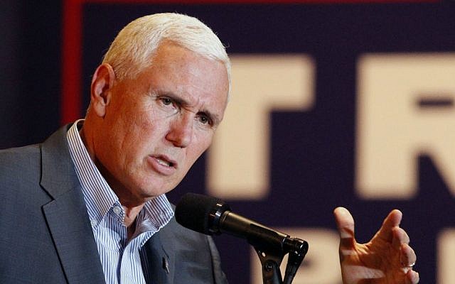 Republican vice presidential candidate Indiana Gov. Mike Pence speaks during a campaign stop in Dayton, Ohio, Wednesday, Aug. 10, 2016. (Ty Greenlees/Dayton Daily News via AP)