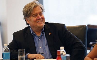Stephen Bannon, Republican presidential candidate Donald Trump's campaign chairman, attends Trump's Hispanic advisory roundtable meeting in New York, Saturday, Aug. 20, 2016. (AP/Gerald Herbert) 
