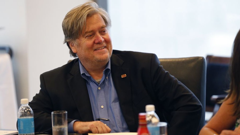 Stephen Bannon, Republican presidential candidate Donald Trump's campaign chairman, attends Trump's Hispanic advisory roundtable meeting in New York, Saturday, August 20, 2016. (AP/Gerald Herbert) 