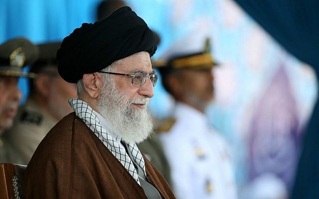 In this Sept. 30, 2015 file photo released by the official website of Khamenei's office, Supreme Leader Ayatollah Ali Khamenei attends a graduation ceremony of Iranian Navy cadets in the northern city of Noshahr, Iran. (Office of the Iranian Supreme Leader via AP)