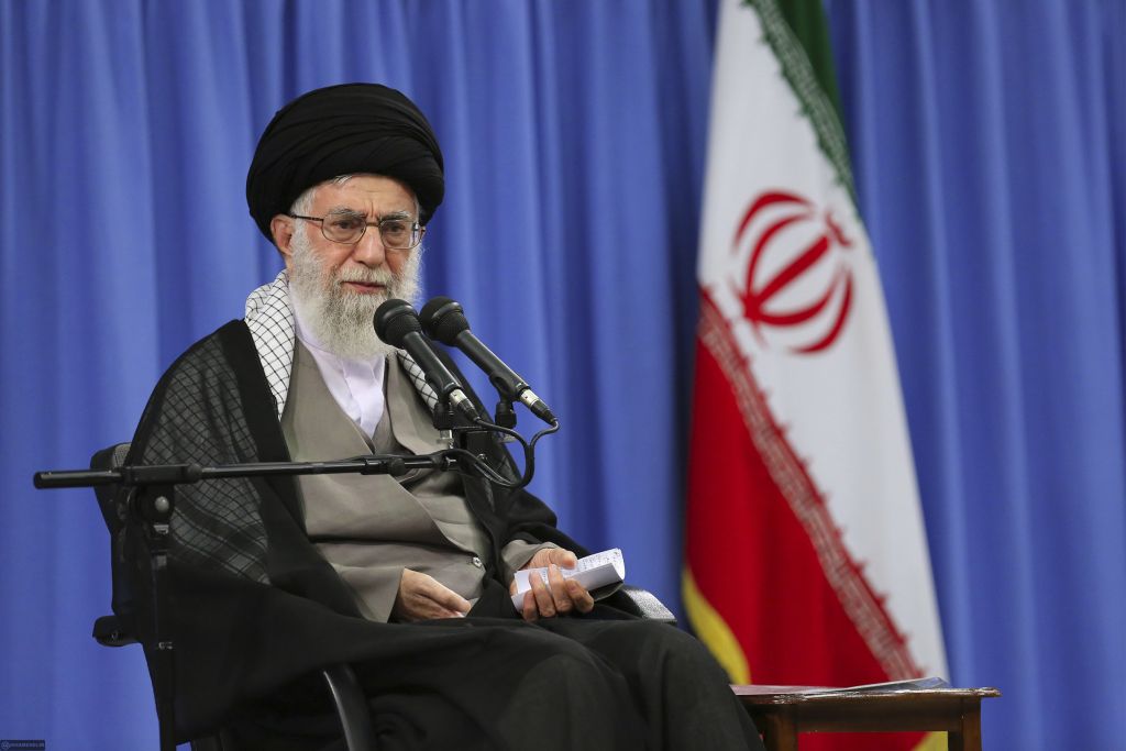 Supreme Leader Ayatollah Ali Khamenei speaks during a meeting in Tehran, Iran, Monday, Aug. 1, 2016. (Office of the Iranian Supreme Leader via AP)