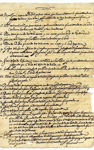 A register of blasphemers, heretics and Jews by the Holy Office of Toledo, Spain, 1632; Ink on paper. (Courtesy/ New Mexico History Museum) 