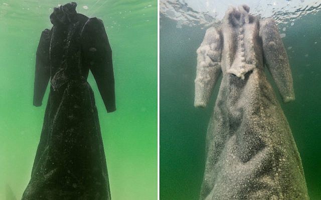 Israeli artist Sigalit Landau left a black dress in the Dead Sea, allowing it to crystallize. (Courtesy of Marlborough Contemporary)