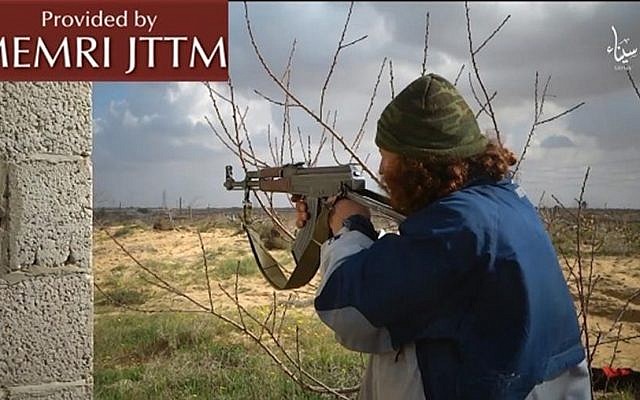 An image taken from a video clip released by the Sinai affiliate of the Islamic State group on August 1, 2016. (MEMRI)