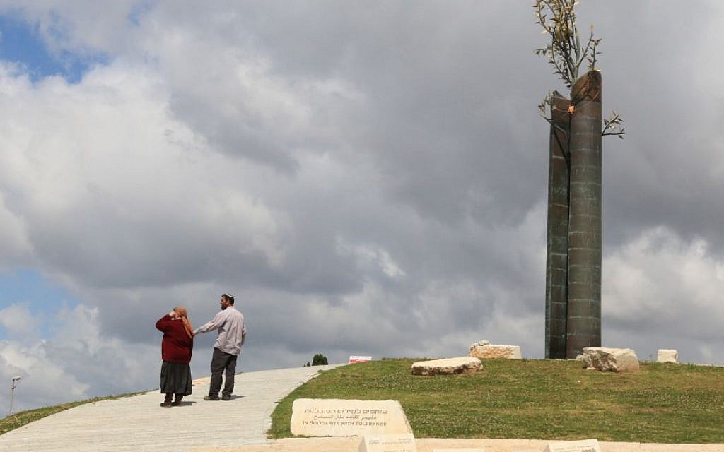 The Tolerance Monument, between the Jewish neighborhood of Armon Hanatziv and the Arab village of Jabel Mukaber. (Shmuel Bar-Am)
