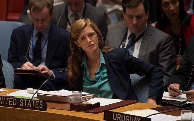 US Ambassador to the United Nations Samantha Power attends a UN Security Council emergency meeting on the situation in Syria, at UN Headquarters in New York, September 25, 2016. (AFP Photo/Bryan R. Smith)