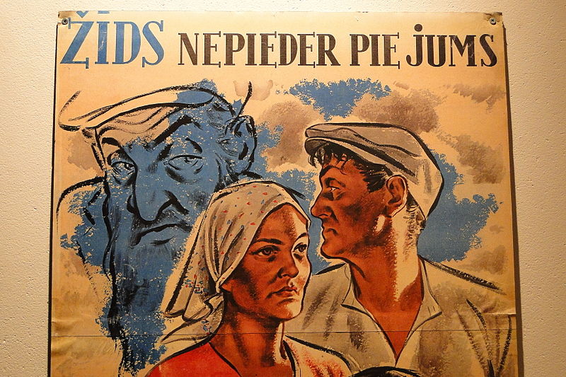 An anti-Semitic Nazi poster in Latvian made for the German occupation of Latvia (Public domain)