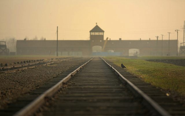 The railway track leading to the infamous ‘Death Gate’ at the Auschwitz II Birkenau extermination camp, on November 13, 2014, in Oswiecim, Poland. (Christopher Furlong/Getty Images via JTA)