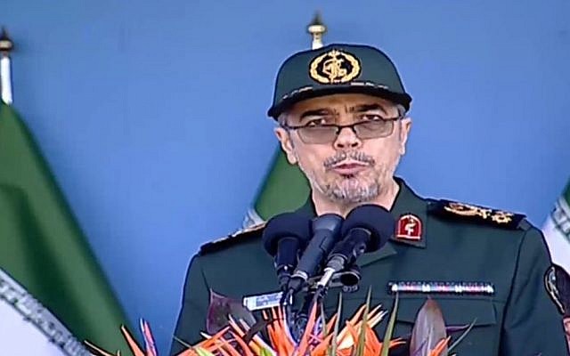 Iran's chief of staff General Mohammad Hossein Bagheri speaking at a military parade September 21, 2016 (Screen capture: Press TV)