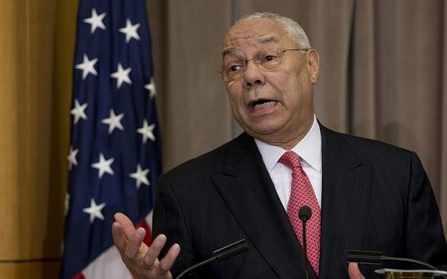 Former chairman of the Joint Chiefs of Staff and former US secretary of state Colin Powell speaks at the State Department in Washington, September 3, 2014. (Carolyn Kaster/AP)