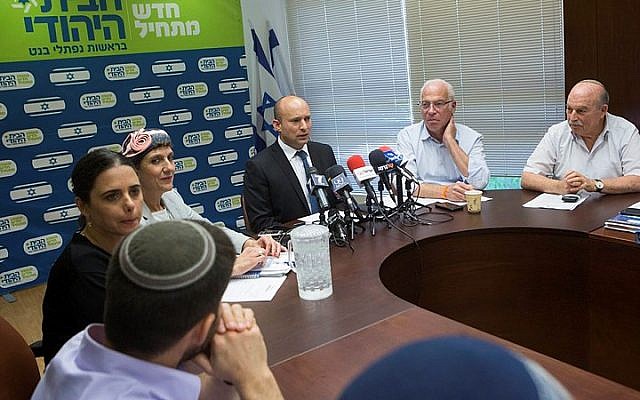 Jewish Home chairman Naftali Bennett speaks during a party faction meeting at the Knesset, on June 20, 2016. (Miriam Alster/Flash90)