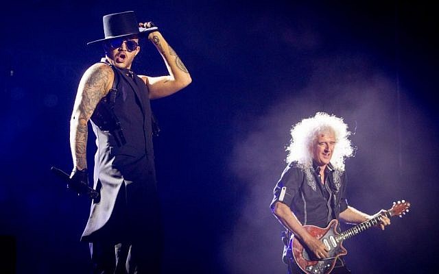American singer Adam Lambert performs live with British band Queen at a concert in Hayarkon Park, Tel Aviv, September 12, 2016. (Miriam Alster/Flash90)