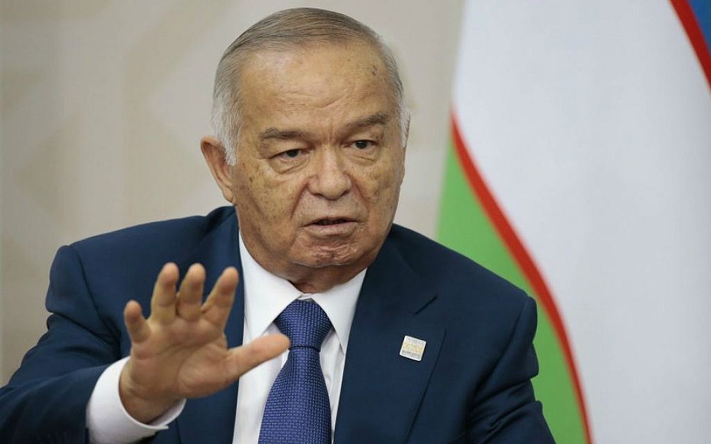 In this file photo taken on Friday, July 10, 2015, Uzbekistan's President Islam Karimov gestures at the Shanghai Cooperation Organization summit in Ufa, Russia. (AP/Ivan Sekretarev)