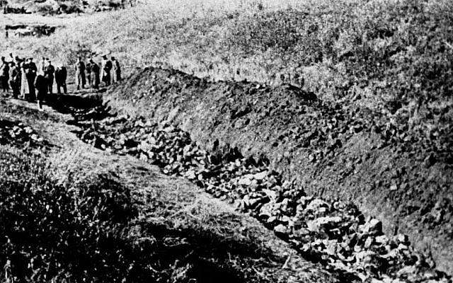 Part of the Babi Yar ravine at the outskirts of Kiev, Ukraine where the advancing Red Army unearthed the bodies of 14,000 civilians killed by fleeing Nazis, 1944. (AP) 