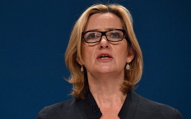 British Home Secretary Amber Rudd delivers a keynote address on the third day of the annual Conservative Party conference at the International Convention Centre in Birmingham, central England, on October 4, 2016. (AFP PHOTO / BEN STANSALL)