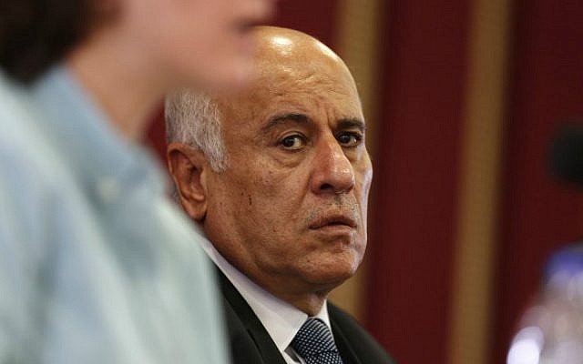 Palestinian Football Association (PFA) head Jibril Rajoub holds a press conference on October 12, 2016 in the West Bank city of Ramallah. (Abbas Momani/AFP)