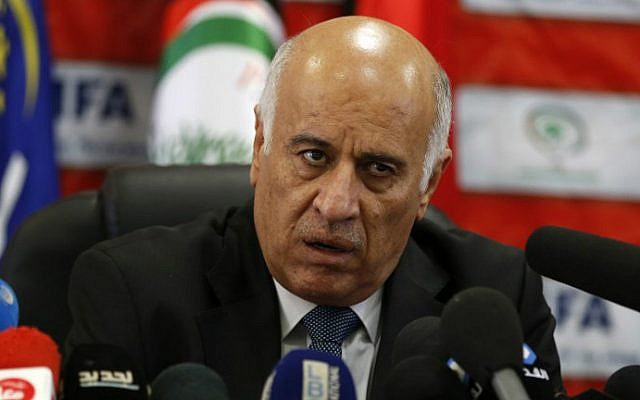 Palestinian Football Association (PFA) head Jibril Rajoub holds a press conference on October 12, 2016, in the West Bank city of Ramallah. (Abbas Momani/AFP)