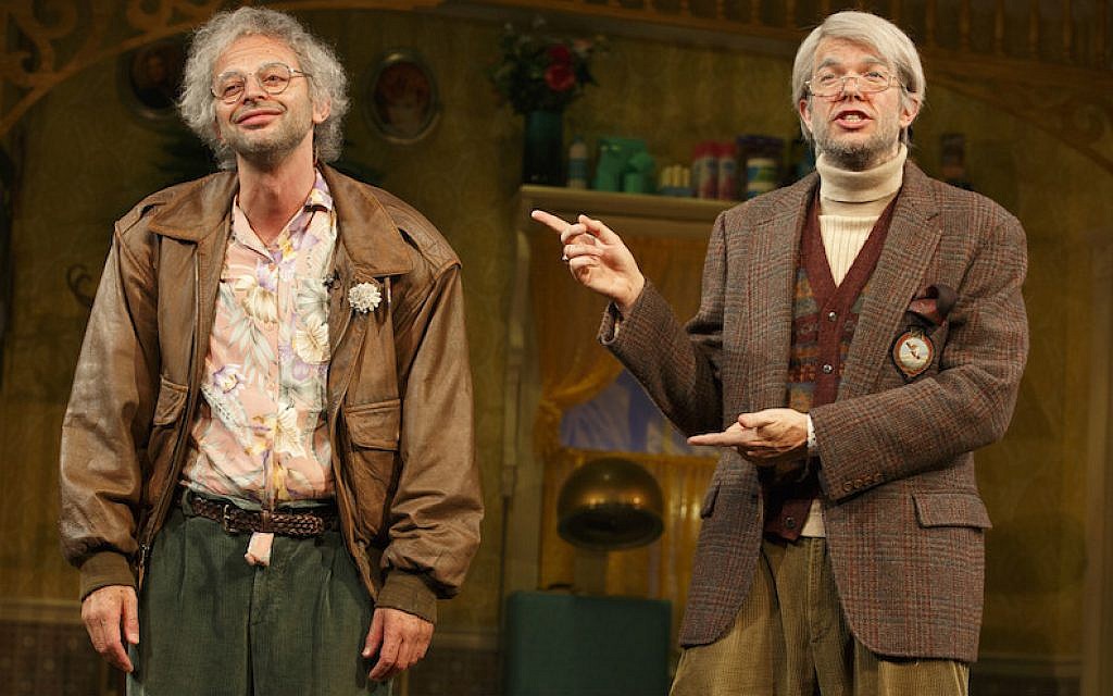 Nick Kroll, left, and John Mulaney starring in “Oh, Hello on Broadway.” (Joan Marcus/JTA)